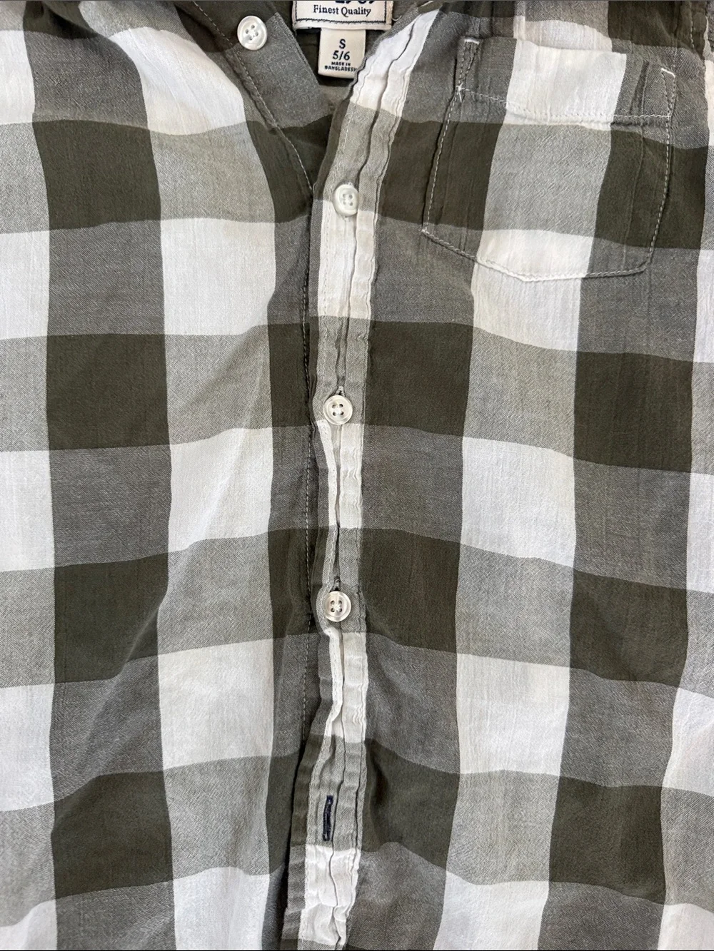 GAP Boys Olive and White Plaid Short-Sleeve Button-Down